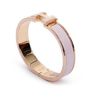 Rose Gold-Plated Pink Enamel 12 MM Clic H Bracelet w/ Box